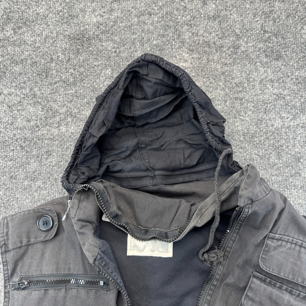 Vintage Mens Y2K Tactical Utility Vest Medium Black Concealed Hood Multi Pocket - Picture 7 of 10